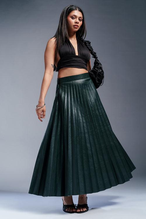 Lattino Green Leather Skirt