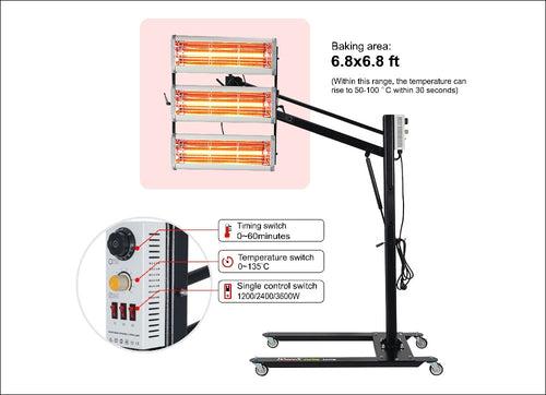 3600W Shortwave Infrared Curing Lamp for Ceramic Coating | Fast & Efficient Cure in 15 Minutes | Reliable NIR Quartz Halogen Lamp | Wide Coverage for Detailing Centers | Precise Control & Stability