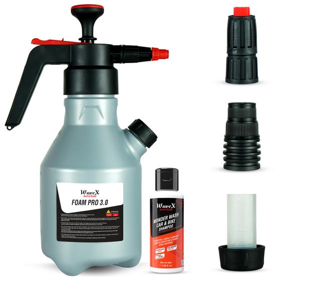 Foam Sprayer For Car & Bike – Foam Pro 3.0 with Additional Cap, 3 Nozzles, Free Shampoo, Portable, No Electricity Required – Generates Long Lasting Thick Foam Spray