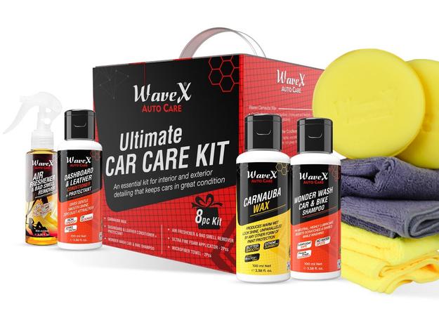 Car Cleaning Kit – Contains Car Polish, Car Dashboard Polish, Car Shampoo, Car Perfume, 2 Microfiber Towel and 2 Applicators