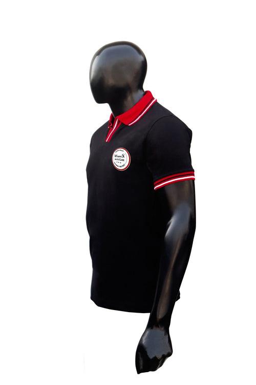 Detailing Merchandise Combo 1- WaveX Red and Black Collar T-Shirt + WaveX Detailing Apron + WaveX Detailing Cap