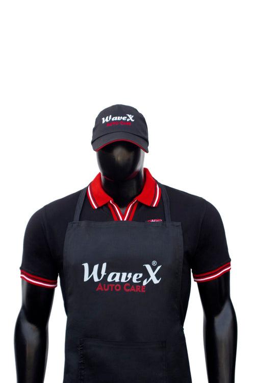 Detailing Merchandise Combo 1- WaveX Red and Black Collar T-Shirt + WaveX Detailing Apron + WaveX Detailing Cap