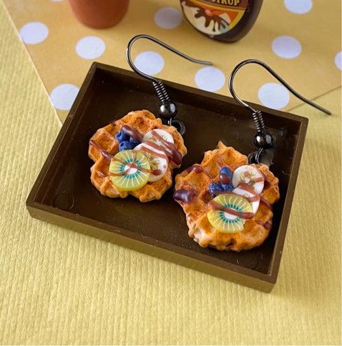 Flower Waffle Mini Banana Kiwi Earrings