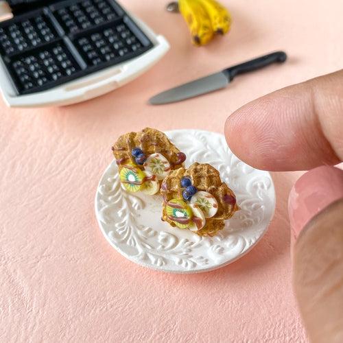 Banana Blueberry Flower Waffles Miniature Ear Studs