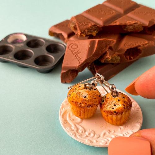 Vanilla Muffin With Chocolate Chip Miniature Food Earrings