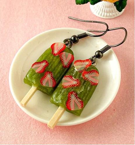 Raw Mango Strawberry Ice Candy Bar Mini Earrings