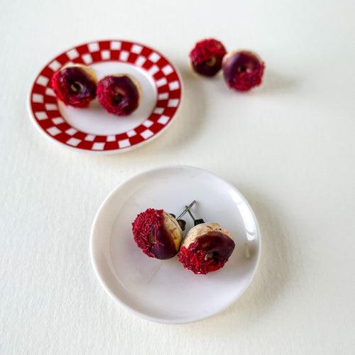 Chocolate Miniature Donuts with Red Sprinkles Food Ear Studs