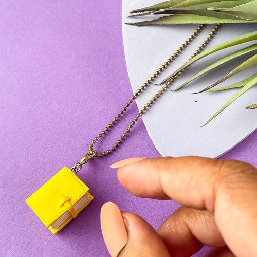 Yellow Planner Miniature Diary Charm Pendant Necklace