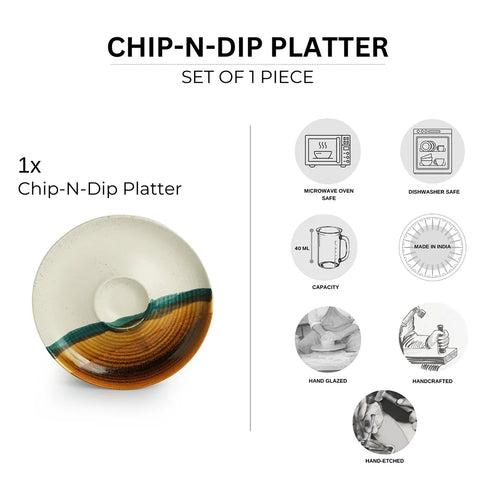 'Zen Garden' Hand Glazed Chip-N-Dip Serving Platter In Ceramic (Microwave Safe)