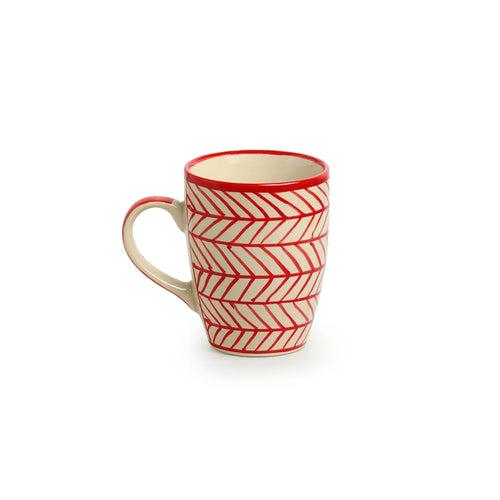 'Red Chevrons' Hand-Painted Ceramic Tea & Coffee Mug (260 ML, Microwave Safe)