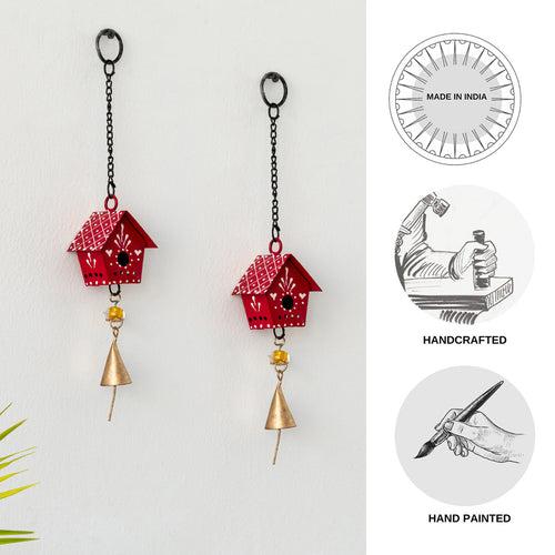 Mini Huts' Kutch Decorative Hanging Wind Chimes (Iron | Red | Set of 2)