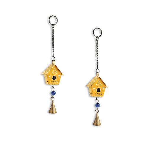 Mini Huts' Kutch Decorative Hanging Wind Chimes (Iron | Yellow | Set of 2)