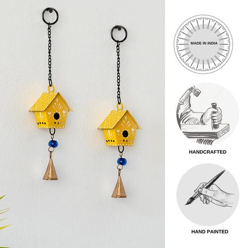 Mini Huts' Kutch Decorative Hanging Wind Chimes (Iron | Yellow | Set of 2)