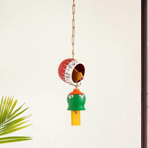 'Warli Bird Tales' Wood & Terracotta Decorative Hanging (Multicolored, Hand-Painted)