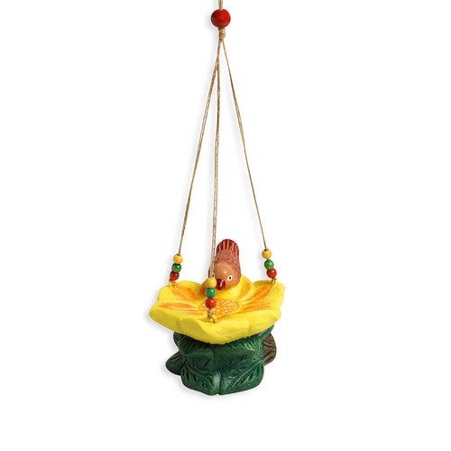 Thirsty Sparrow' Hand-Painted Terracotta Bird Feeder (4.1 Inch, Multicolored)