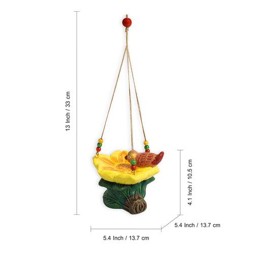 Thirsty Sparrow' Hand-Painted Terracotta Bird Feeder (4.1 Inch, Multicolored)