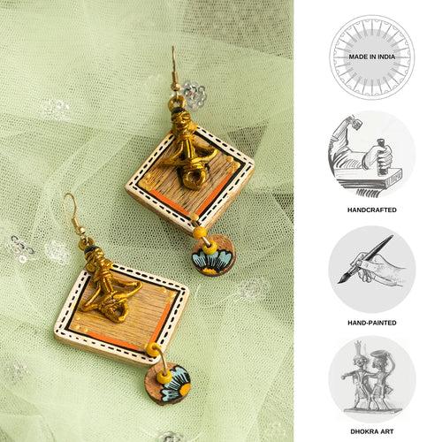 'Tribal Women' Bohemian Beaded Wooden & Brass Earrings (Dhokra Art, Handcrafted & Hand-Painted)