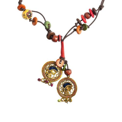 'Tribal Women' Bohemian Beaded Brass Necklace (Dhokra Art, Handcrafted)