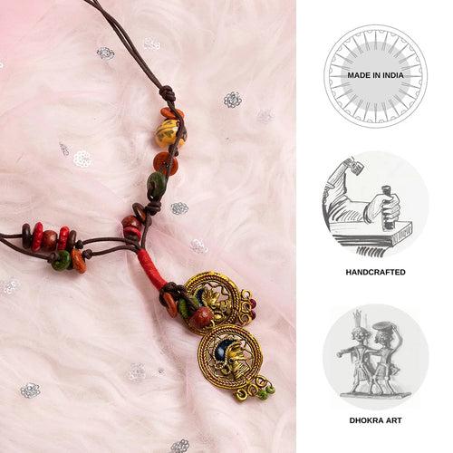 'Tribal Women' Bohemian Beaded Brass Necklace (Dhokra Art, Handcrafted)