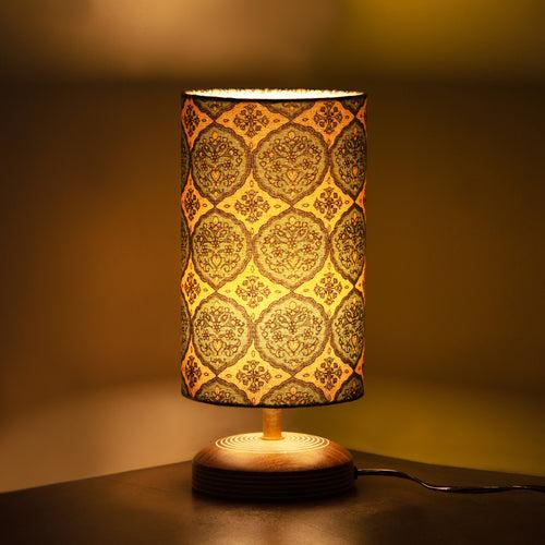 'Paisley-Carved' Table Lamp In Mango Wood (14 Inch)