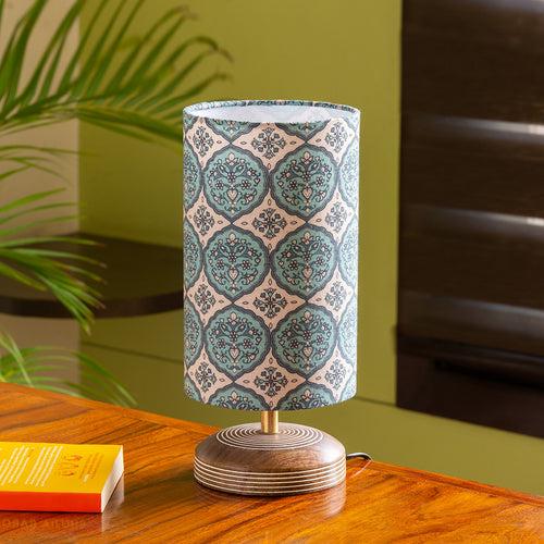 'Paisley-Carved' Table Lamp In Mango Wood (14 Inch)