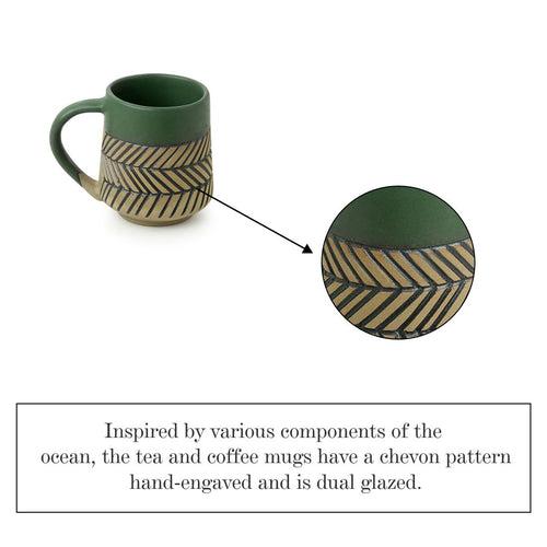 Chevron Waves' Handcrafted Ceramic Tea & Coffee Mugs (Set of 2 | 280 ML | Microwave Safe)