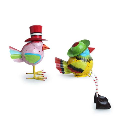 Mr. and Mrs. Sparrow' Handpainted Garden Decorative Showpieces In Metal (Set of 2)