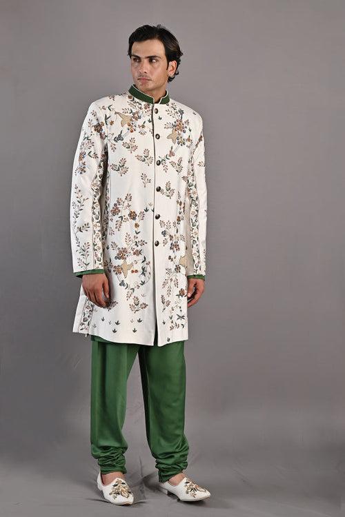 BROOK - OFF WHITE HAND EMBROIDERED SHERWANI JACKET SET