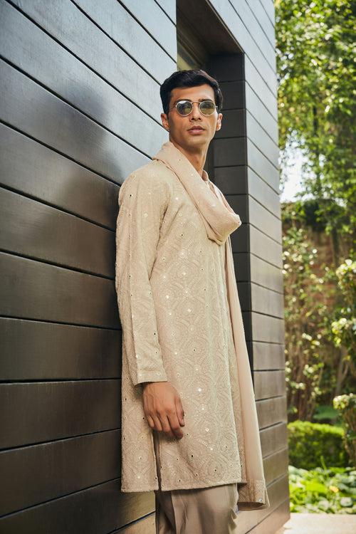 Udvah- Beige Chikankari Kurta Set