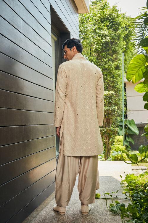 Udvah- Beige Chikankari Kurta Set