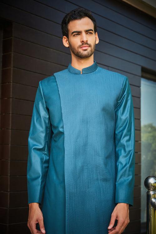 Larse-Teal green Indo-western Set