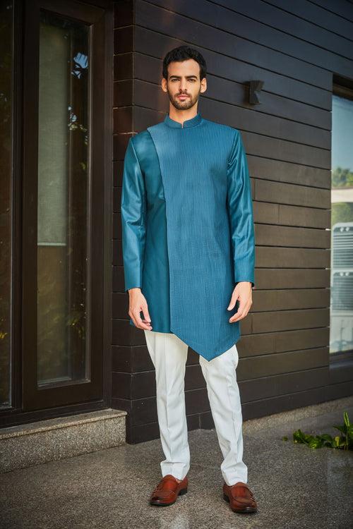 Larse-Teal green Indo-western Set