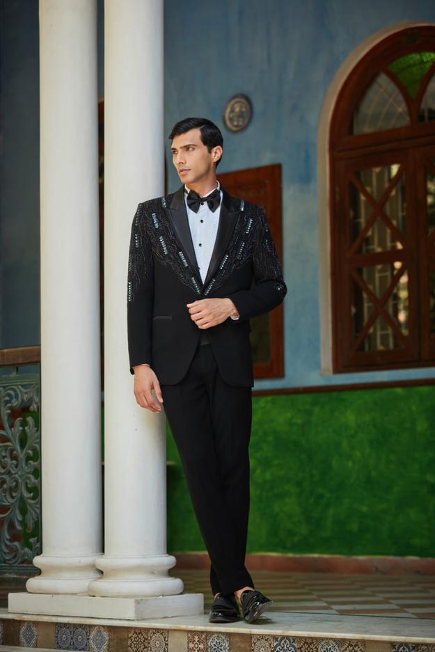 Remsey Black Embroidered Classic Tuxedo