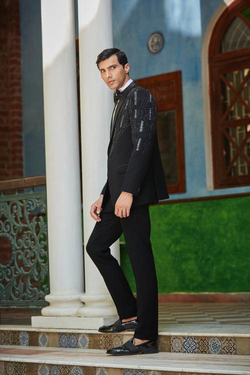 Remsey Black Embroidered Classic Tuxedo