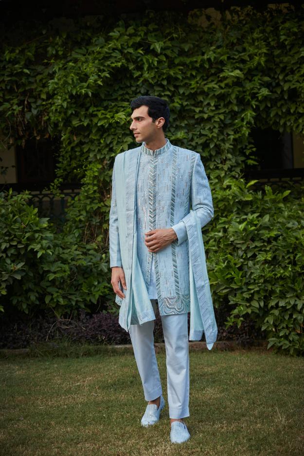 Lumière Light Blue embroidered Sherwani Set