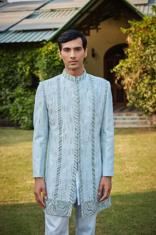 Lumière Light Blue embroidered Sherwani Set