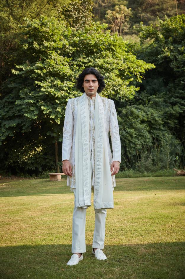 Imperial Dawn- Off White Embroidered Sherwani set