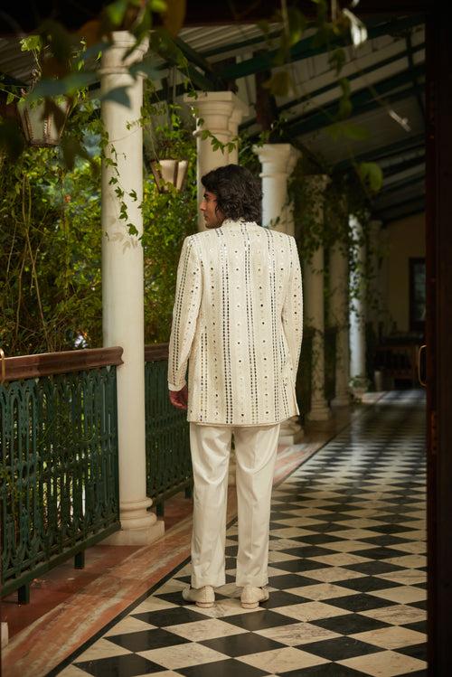 Leono - Embroidered Indowestern set in Milky White