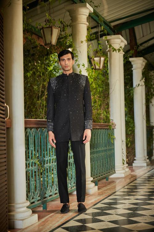 Celestia Embroidered Black sherwani set