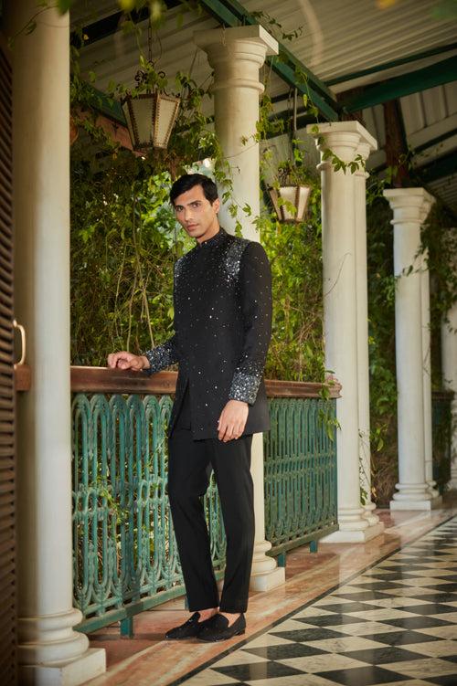 Celestia Embroidered Black sherwani set