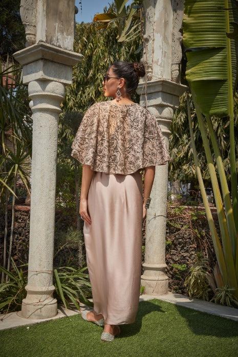 Kiara- Champagne Embroidered Cape Set