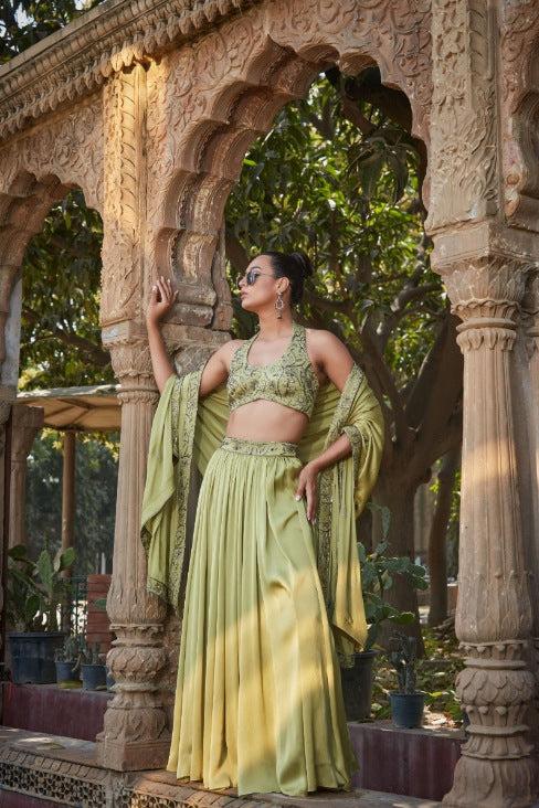 Aurora- Sage Green Embroidered Lehenga Set