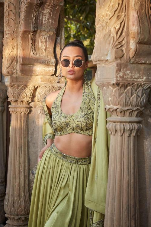 Aurora- Sage Green Embroidered Lehenga Set