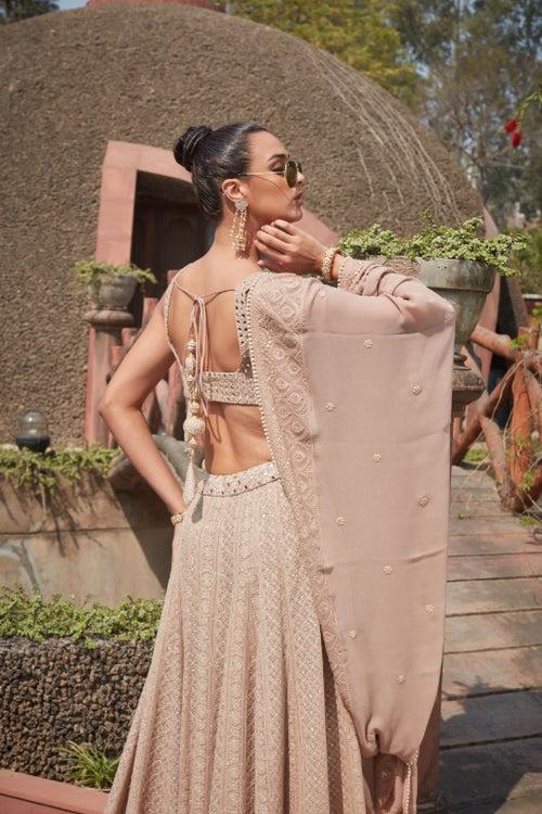 Kelly- Champagne Chikankari Embroidered Lehenga Set