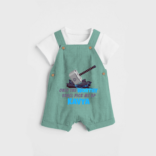 Celebrate The Super Kids Theme With "Only the Worthy Shall Pick Me Up" Personalized Dungaree set for your Baby