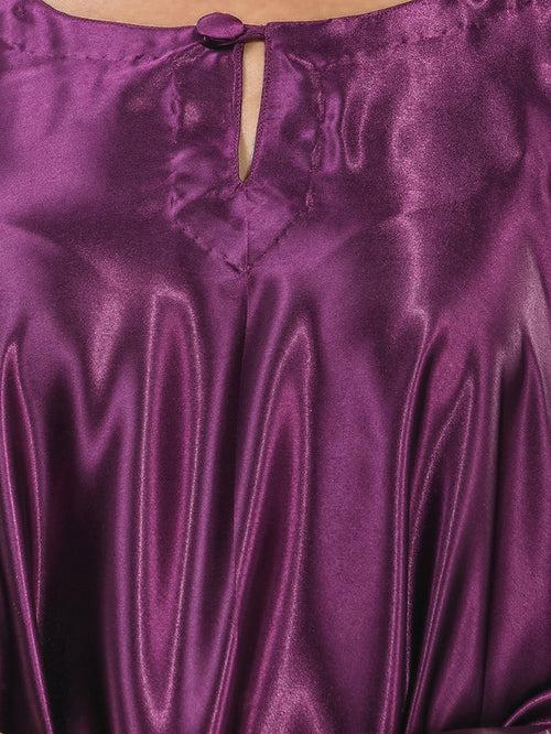 Purple Solid Satin Kaftan & Straight Pant Set With Sequins