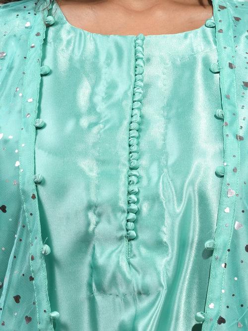 Mint Green Satin Kurta Set With Net Jacket