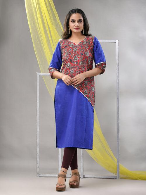 Blue Cotton Ajrak Printed Straight Kurta