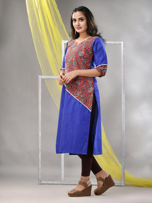 Blue Cotton Ajrak Printed Straight Kurta