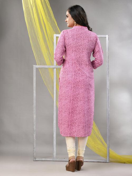 Pink Rayon Leheriya Printed Straight Kurta